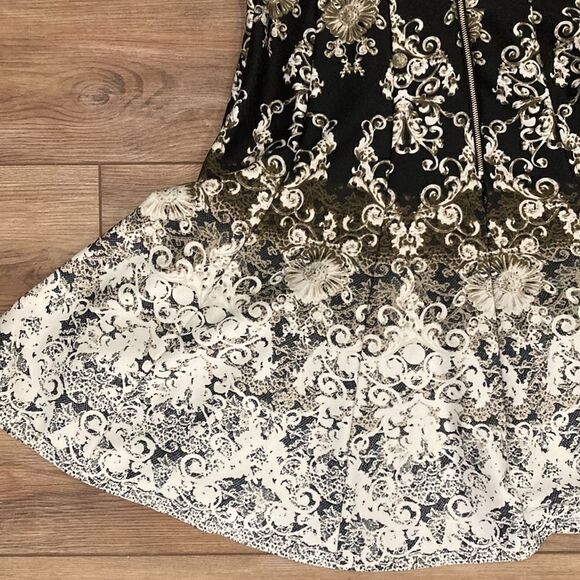 DB Women’s Black Tan and White Paisley Floral Fit and Flare Dress Size 6P - Picture 5 of 5
